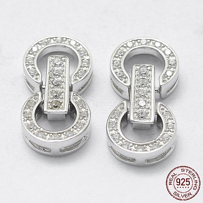 Anti-Tarnish Rhodium Plated 925 Sterling Silver Cubic Zirconia Watch Band Clasps STER-F037-124P-1