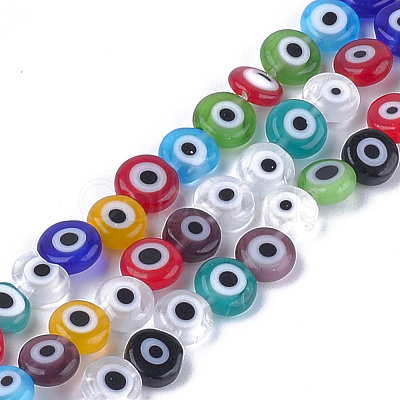 Handmade Evil Eye Lampwork Beads Strands X-LAMP-S191-02A-13-1