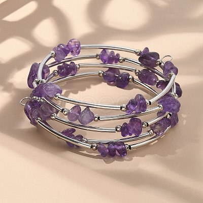 Natural Amethyst Chip Warp Bracelets X-BJEW-JB01517-02-1