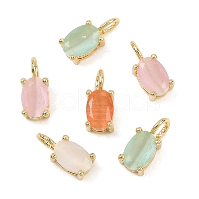 Brass Cat Eye Pendants KK-C251-09B-G-1