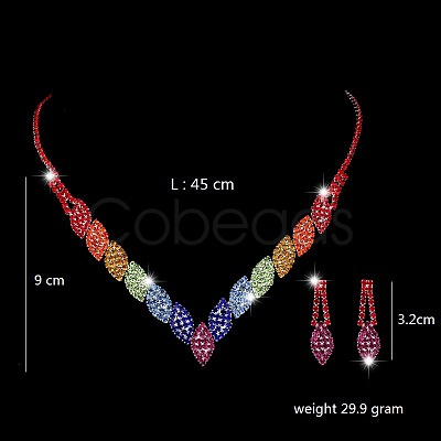 Horse Eye Alloy Rhinestone Chain Necklaces & Stud Dangle Earrings Sets FS-WG777BF-01-1