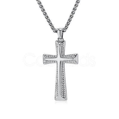 Cross Stainless Steel Crystal Rhinestone Pendant Necklaces FS-WG08269-01-1