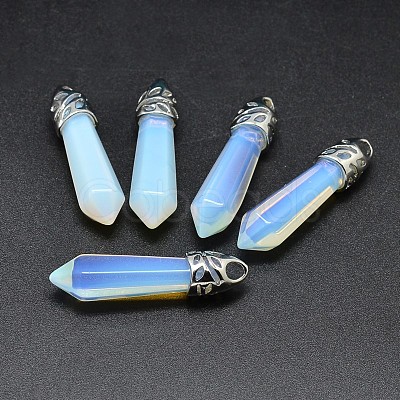 Bullet Platinum Plated Alloy Opal Pointed Pendants G-F228-06K-RS-1