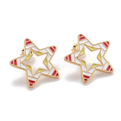 Brass Enamel Stud Earrings EJEW-F264-01-G-1