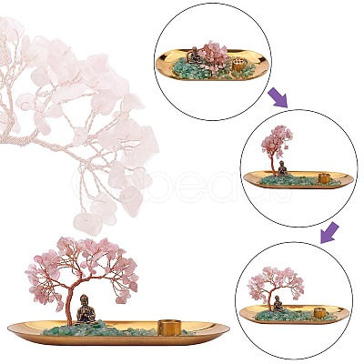 Natural Rose Quartz with Green Aventurine Chips with Brass Incense Burner Holder DJEW-G027-19RG-03-1