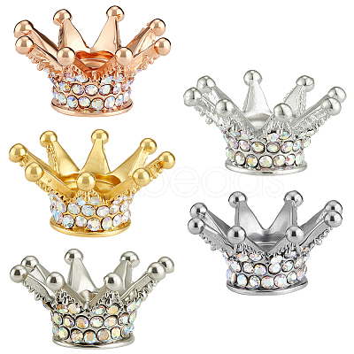 5Pcs 5 Colors Alloy Rhinestone Crown Beads FIND-SC0023-77-1
