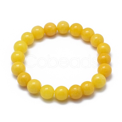 Natural Yellow Jade Bead Stretch Bracelets X-BJEW-K212-A-038-1
