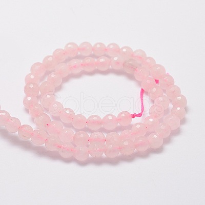 Faceted Round Natural Rose Quartz Bead Strands X-G-L437-12-6mm-1