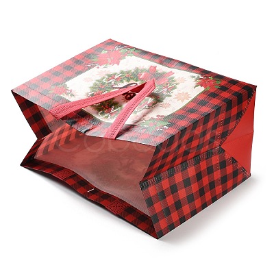 Christmas Theme Tartan Non-woven Fabric Gift Tote Bags with Handle ABAG-G017-01D-1