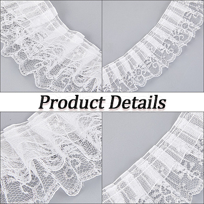 10 Yards Double Layer Polyester Organza Pleated Lace Trim Ribbons SRIB-GF0001-43C-1