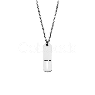 304 Stainless Steel Rectangle with Laser Cut Initial Pendant Necklaces FS-WG71FEF-24-1