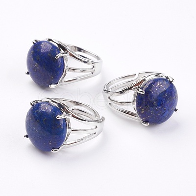 Adjustable Natural Lapis Lazuli Finger Rings RJEW-F075-01L-1