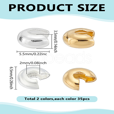 70Pcs 2 Colors Brass Crimp Beads Covers KK-LP0001-68-1