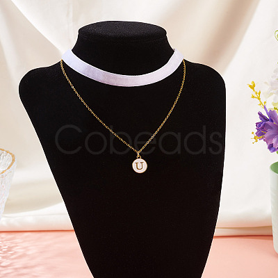 Alloy Enamel Letter Pendant Single Face White Velvet Ribbon & Brass Chain Double Layered Choker Necklaces NJEW-TAC0036-1
