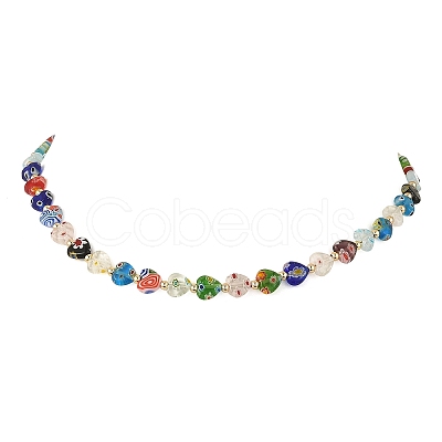 Heart Handmade Millefiori Glass Beaded Necklaces NJEW-JN06605-1
