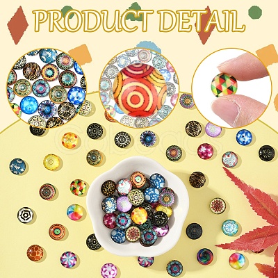 100Pcs Printed Glass Half Round Dome Cabochons GGLA-FS0001-13-1
