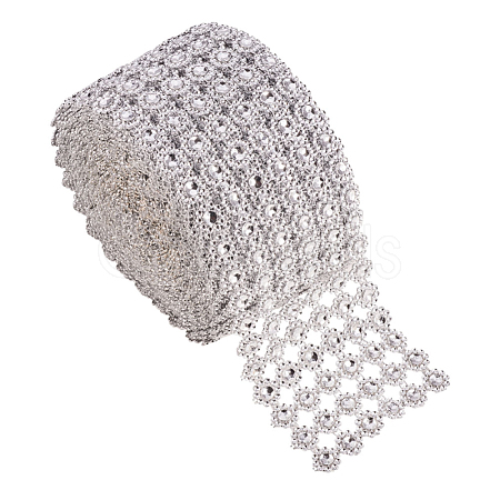6 Rows Plastic Diamond Mesh Wrap Roll Rhinestone Crystal Ribbon Cake Wedding Decoration OCOR-WH0030-03-1