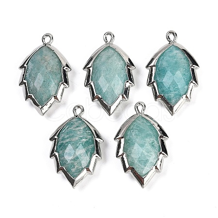 Natural Amazonite Faceted Leaf Pendants G-I375-04P-02-1