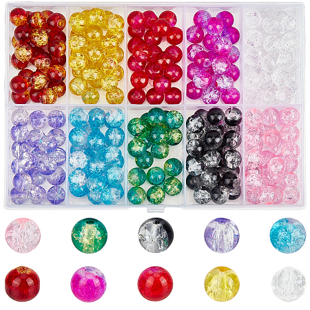 250Pcs 10 Colors Spray Painted Crackle Glass Beads CCG-PA0001-05-1