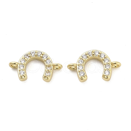 Brass Micro Pave Clear Cubic Zirconia Horseshoe Connector Charms KK-H527-09G-1