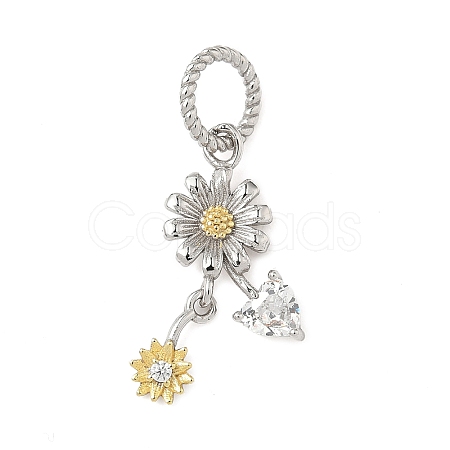 925 Sterling Silver Pave Clear Cubic Zirconia Flower Pendants STER-G047-01A-1