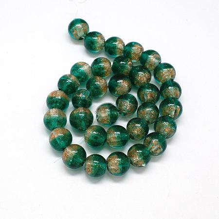 Handmade Two Tone Gold Sand Lampwork Round Beads Strands LAMP-O007-01F-1