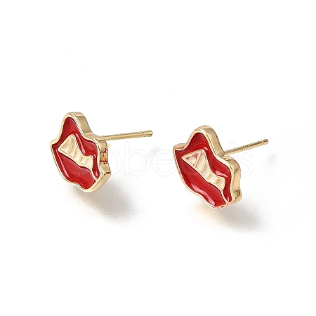 Brass with Red Enamel Stud Earring Findings KK-CBA36F9-02G-1