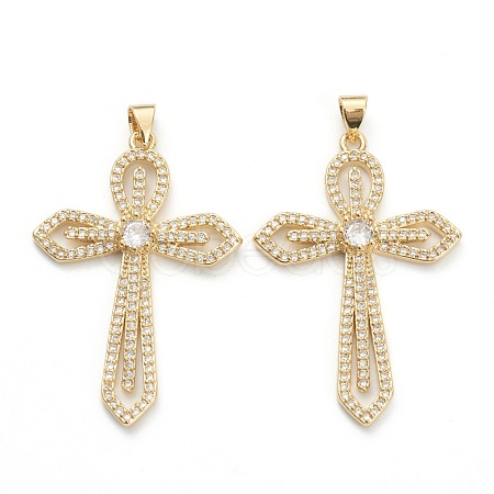 Brass Micro Pave Clear Cubic Zirconia Pendants ZIRC-M117-36G-1