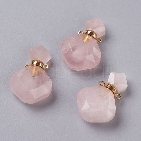 Rhombus Natural Rose Quartz Perfume Bottle Pendants G-H241-01B-G-1