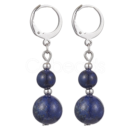 Round Natural Lapis Lazuli Dangle Earrings EJEW-JE05536-05-1