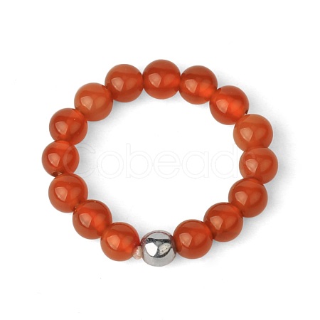 4MM Round Natural Red Agate Beaded Stretch Rings LS-VM0712-7-1