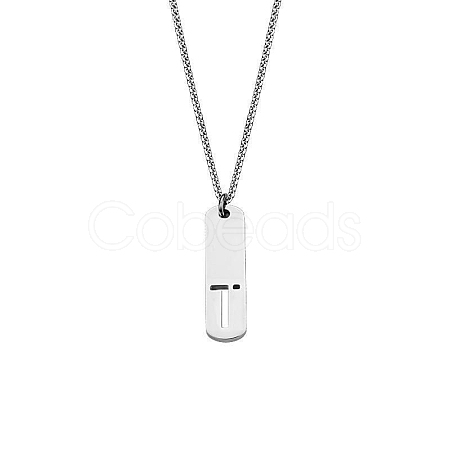 304 Stainless Steel Rectangle with Laser Cut Initial Pendant Necklaces FS-WG71FEF-24-1