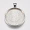 Alloy Pendant Cabochon Settings, Plain Edge Bezel Cups, Lead Free & Cadmium Free & Nickel Free, Flat Round, Platinum, 43x34x4mm, Hole: 7x4mm, Tray: 30mm