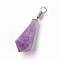 Natural Amethyst Pendants, with Brass Findings, Cone, Platinum, 44~46x14~15mm, Hole: 4mm