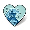 Heart with Wave Enamel Pin, Electrophoresis Black Alloy Brooch for Backpack Clothes, Aquamarine, 28.5x30x1.6mm