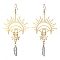 Natural Quartz Crystal & 201 Stainless Steel Dangle Earrings, Eye & Star Long Drop Earrings, Golden, 93x48mm