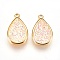 Resin Imitation Druzy Crystal Pendants, with Brass Findings, teardrop, Golden, Misty Rose, 16.5x10.5x4~5mm, Hole: 1mm