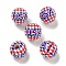 Printed Wood European Beads, Round, USA Flag Style, Dark Blue, 15.5~16mm, Hole: 4~4.5mm