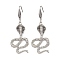 Alloy Dangle Earring, with Glass Beads and ABS Plastic 316 Surgical Stainless Steel Earring Hooks, Snake, Antique Silver & Stainless Steel Color, 67x27mm