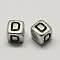 Antique Silver Plated Large Hole Acrylic Letter European Beads, Horizontal Hole, Cube with Letter.D, 6x6x6mm, Hole: 4mm, about 2950pcs/500g