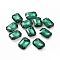 Glass Rhinestone Cabochons, Pointed Back & Silver Back Plated, Rectangle, Fern Green, 14x10x5mm