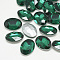 Pointed Back Glass Rhinestone Cabochons, Back Plated, Faceted, Oval, Med.Emerald, 12x10x5mm