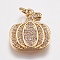 Brass Micro Pave Cubic Zirconia Charms, Pumpkin, Golden, 15x13x2.5mm, Hole: 2mm