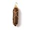 Natural Tiger Eye Double Terminated Pointed Pendants, with Golden Tone Copper Wire Wrapped, Faceted Bullet Charm, 41.5x9.5x8.5mm, Hole: 4x2.3mm