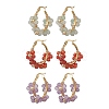 3 Pairs Flower Brass Natural Gemstone Hoop Earrings EJEW-TA00781-2