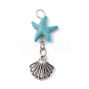Starfish/Sea Stars Dyed Synthetic Turquoise & Alloy Shell Shape Pendants PALLOY-JF03957-01-4