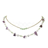Natural Amethyst Chip & Glass & 304 Stainless Steel Handmade Link Chain Double Layer Necklaces for Women NJEW-JN05363-02-2