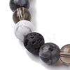 8.5mm Round Natural Larvikite & Howlite & Synthetic Smoky Quartz & Natural Lava Rock  Bead Stretch Bracelets for Women BJEW-JB10944-03-3