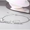 Anti-Tarnish Rhodium Plated 925 Sterling Silver Word Love Link Bracelet with Heart Charms for Lovers JB766A-1