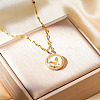 Brass Clear Cubic Zirconia Flat Round Butterfly Pendant Dapped Chain Necklaces for Women WA9125-3